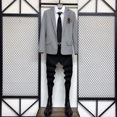 Férfi blézer öltöny nadrág szett Férfi Slim Fit báli ruha Üzleti blézer férfi dzseki nadrággal, kétrészes fekete készletek