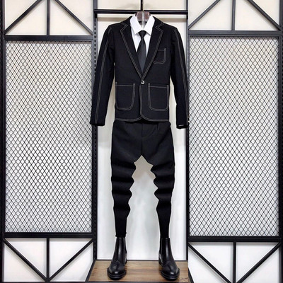 Férfi blézer öltöny nadrág szett Férfi Slim Fit báli ruha Üzleti blézer férfi dzseki nadrággal, kétrészes fekete készletek