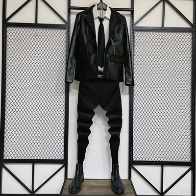 Férfi blézer öltöny nadrág szett Férfi Slim Fit báli ruha Üzleti blézer férfi dzseki nadrággal, kétrészes fekete készletek