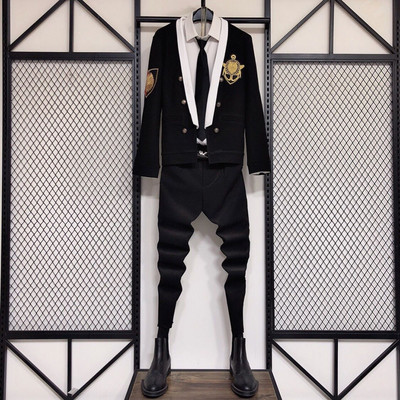 Férfi blézer öltöny nadrág szett Férfi Slim Fit báli ruha Üzleti blézer férfi dzseki nadrággal, kétrészes fekete készletek