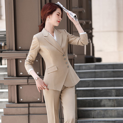 Kiváló minőségű női aszimmetrikus formális nadrágkosztüm 5XL divatos bézs khaki blézer 2 részes szett OL női téli kabát nadrággal