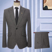 2023-as divat új férfi nyári alkalmi vászonruhák fekete fehér Reto klasszikus kockás üzleti esküvői vőlegény 2 db szett kabát nadrág