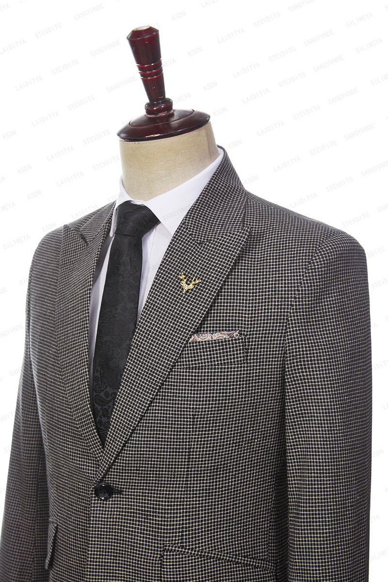 2023-as divat új férfi nyári alkalmi vászonruhák fekete fehér Reto klasszikus kockás üzleti esküvői vőlegény 2 db szett kabát nadrág