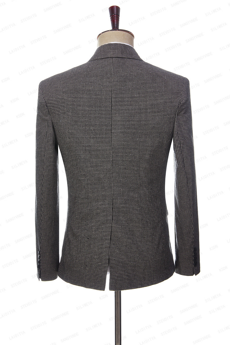 2023-as divat új férfi nyári alkalmi vászonruhák fekete fehér Reto klasszikus kockás üzleti esküvői vőlegény 2 db szett kabát nadrág