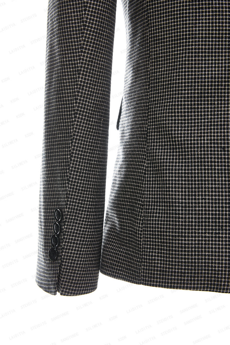 2023-as divat új férfi nyári alkalmi vászonruhák fekete fehér Reto klasszikus kockás üzleti esküvői vőlegény 2 db szett kabát nadrág