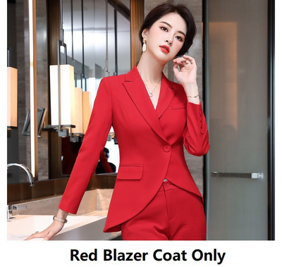 Hosszú ujjú formális egyenruha Designs nadrágkosztüm irodai hölgyeknek Professzionális OL stílusok Őszi téli blézer szett Elegáns piros