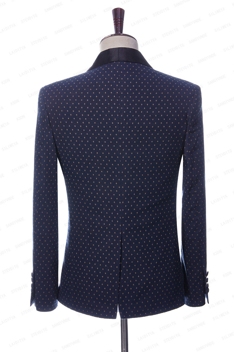 2023 férfi öltönyök kék vászon divat butik khaki pöttyös fekete szatén hajtóka Alkalmi üzleti esküvői szmoking 2 db szett kabát nadrág