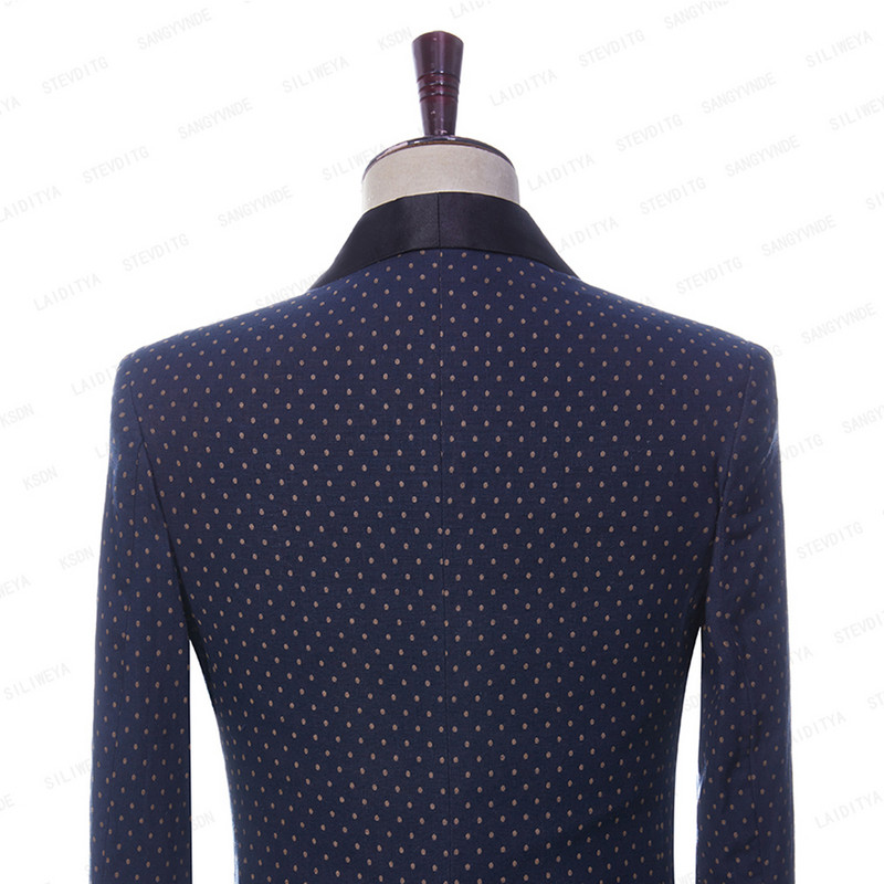 2023 férfi öltönyök kék vászon divat butik khaki pöttyös fekete szatén hajtóka Alkalmi üzleti esküvői szmoking 2 db szett kabát nadrág