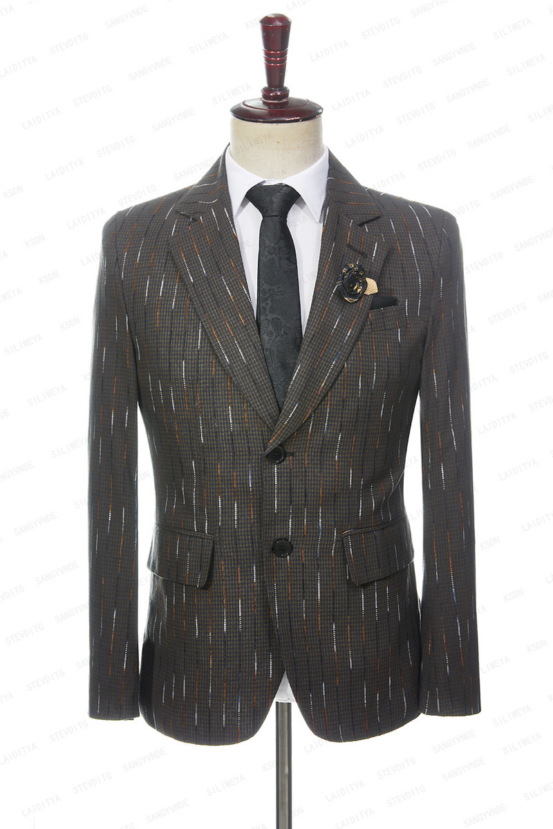 2023-as új férfi nyári üzleti formális vászon öltönyök kék sárga kockás színes csíkos karcsú, vőlegény esküvői 2 db szett kabát nadrág