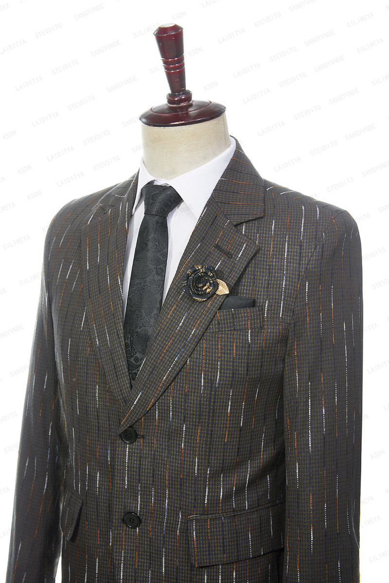 2023-as új férfi nyári üzleti formális vászon öltönyök kék sárga kockás színes csíkos karcsú, vőlegény esküvői 2 db szett kabát nadrág