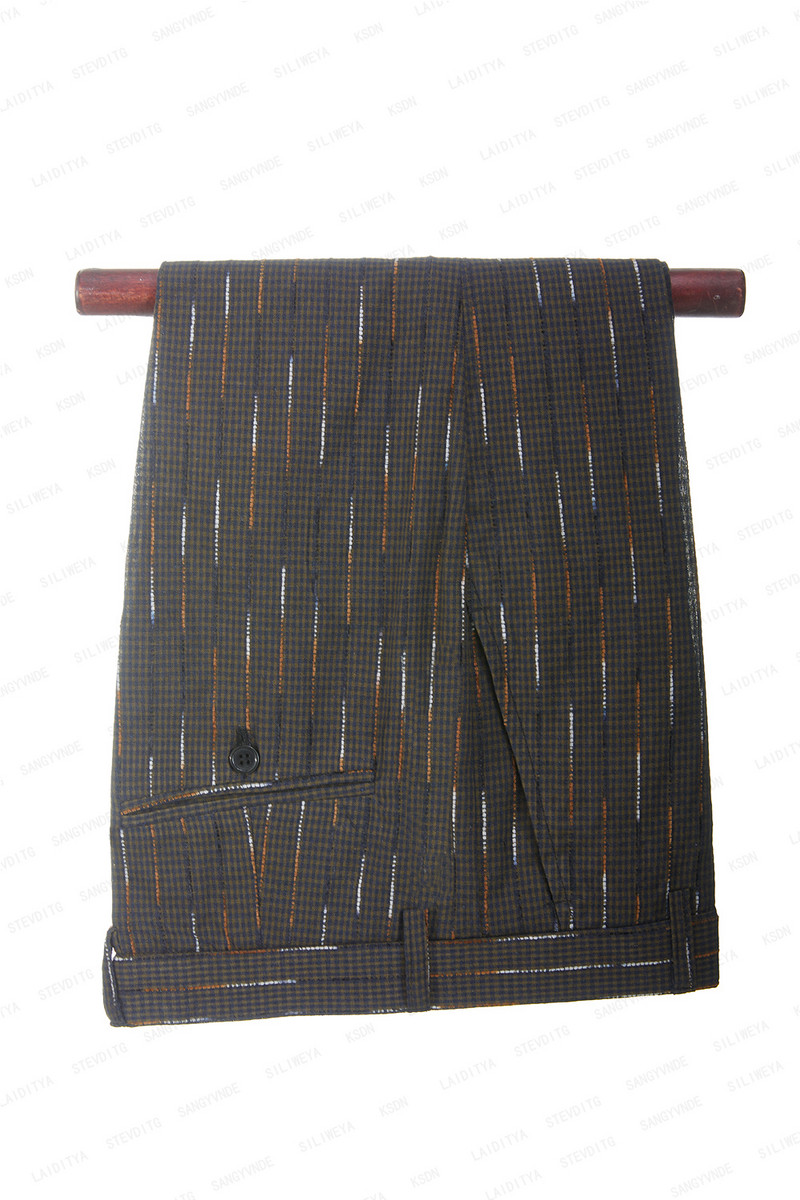 2023-as új férfi nyári üzleti formális vászon öltönyök kék sárga kockás színes csíkos karcsú, vőlegény esküvői 2 db szett kabát nadrág