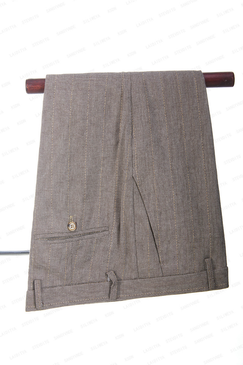 2023-as új nyári férfi khaki vászon öltönyök, függőleges csíkos, kétsoros, vékony szabású, alkalmi szmoking, esküvői 2 db-os szett (kabát+nadrág)