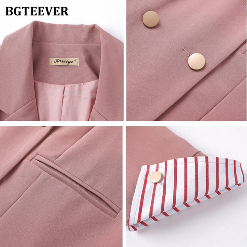 BGTEEVER őszi blézer szett alkalmi, 2 részes női duplasoros blézer és elasztikus derékú nadrágok, 2020-as női nadrágkosztümök