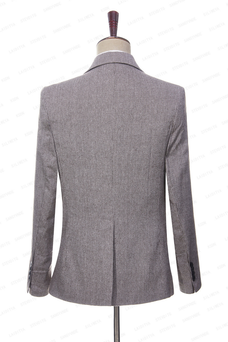 2023-as új férfi nyári üzleti formális vászon öltönyök barna és fehér halszálkás karcsú vőlegény esküvői ruha 2 db szett kabát nadrág