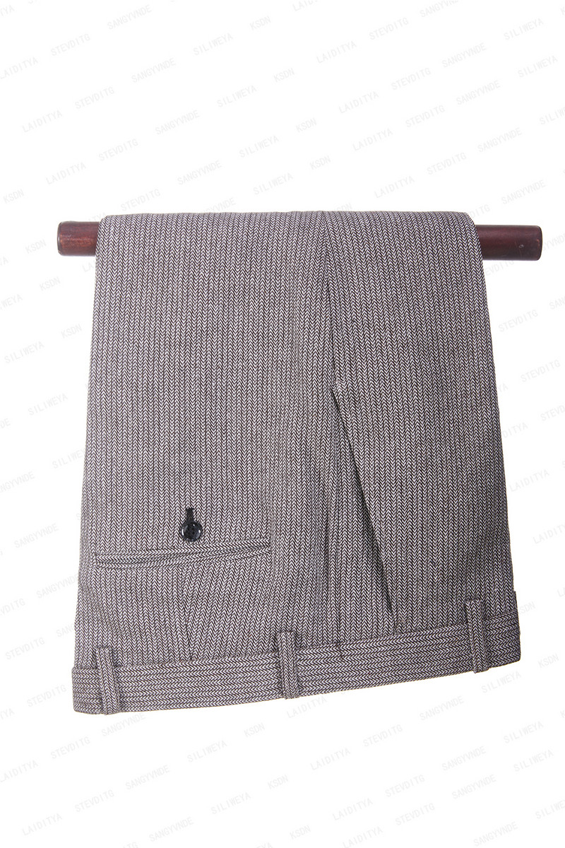 2023-as új férfi nyári üzleti formális vászon öltönyök barna és fehér halszálkás karcsú vőlegény esküvői ruha 2 db szett kabát nadrág