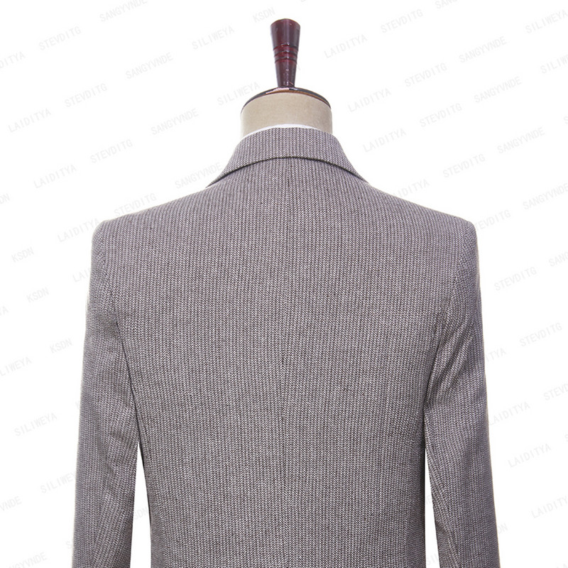 2023-as új férfi nyári üzleti formális vászon öltönyök barna és fehér halszálkás karcsú vőlegény esküvői ruha 2 db szett kabát nadrág