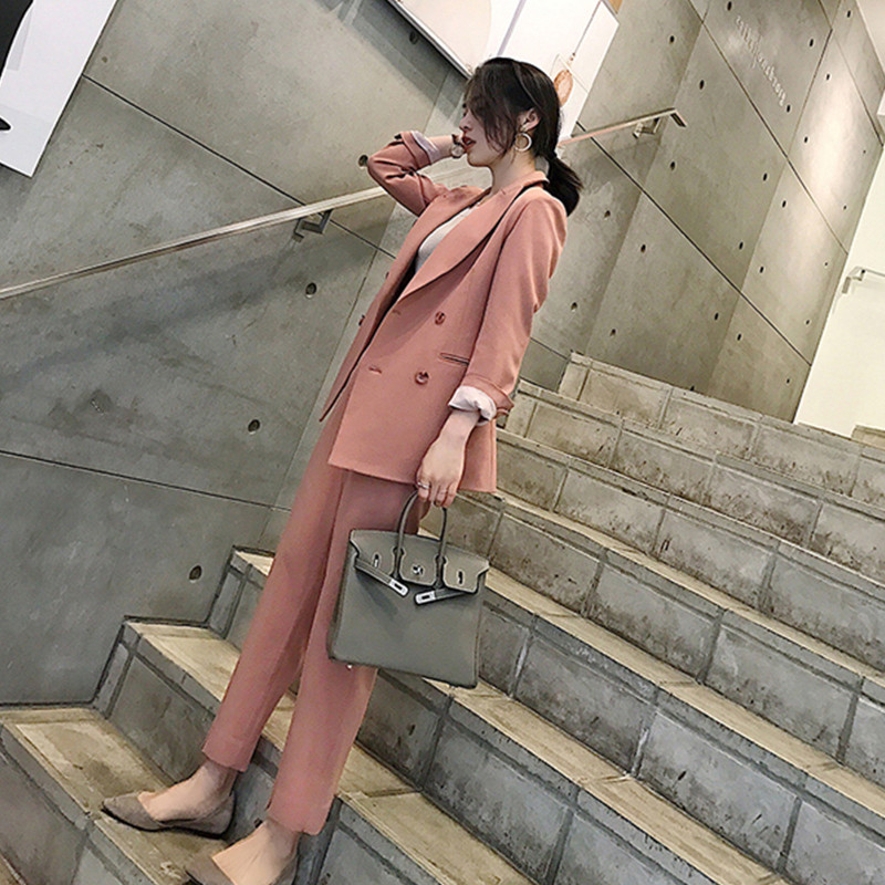 2022. tavaszi őszi női öltönyök, rózsaszín nadrágkosztümök, 2 részes szett blézer dzseki és nadrág Női alkalmi rövidnadrág szettek öltönyök elegáns nőnek