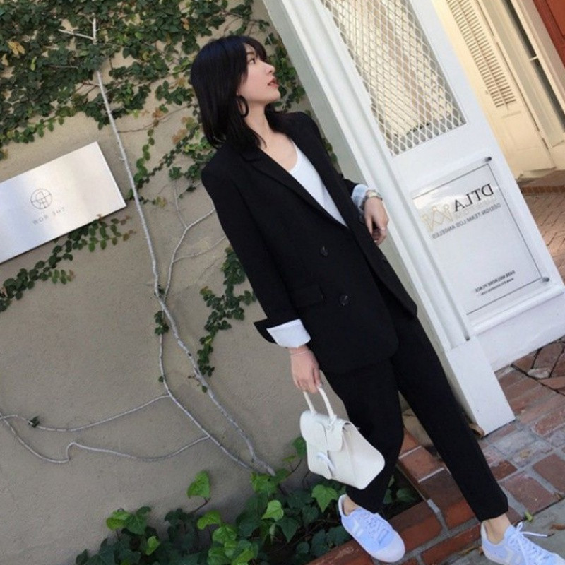 2022. tavaszi őszi női öltönyök 2 részes szett blézer dzseki és nadrág női karcsú, alkalmi nadrágkosztümök elegáns női üzleti szettek