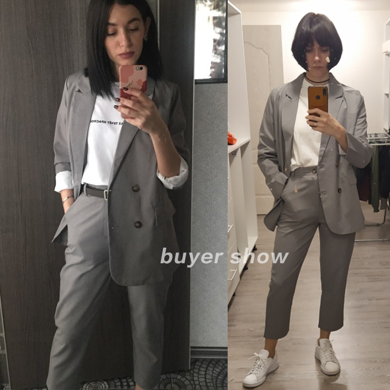 2022. tavaszi őszi női öltönyök 2 részes szett blézer dzseki és nadrág női karcsú, alkalmi nadrágkosztümök elegáns női üzleti szettek