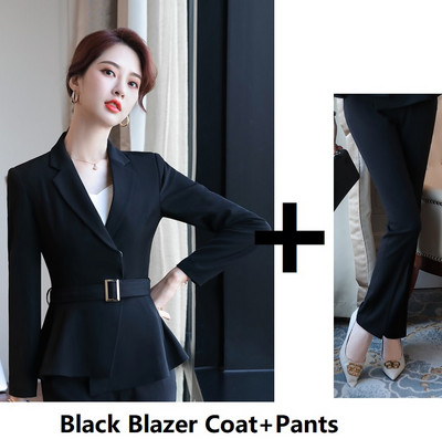 Elegáns piros formális formatervezési nadrágkosztümök nadrággal és dzsekik Kabát női munkavégzésre Blézer övvel