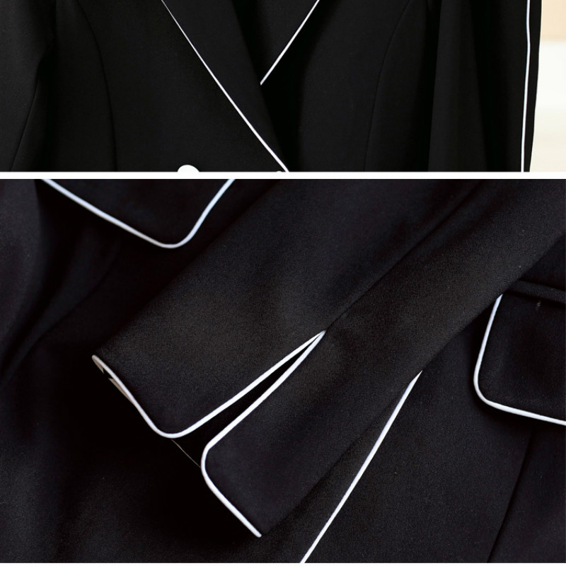 2022-es kiváló minőségű temperamentum fekete nadrágkosztümök, nőies, hétköznapi, kétsoros, elegáns női blézer, kétrészes divatos nadrág