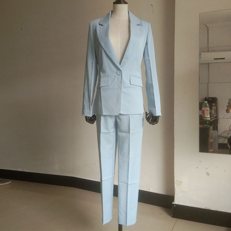 Blazer negru albastru 2 piese Set pantaloni eleganti pentru femeie costum de birou nou cariera 2022 toamna sacou jacheta pantaloni casual