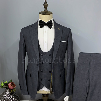 3 db szett öltöny blézer mellény nadrág / 2022 divat új férfi alkalmi butik üzleti kockás duplasoros mellény ruhakabát