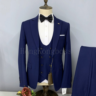 3 db szett öltöny blézer mellény nadrág / 2022 divat új férfi alkalmi butik üzleti kockás duplasoros mellény ruhakabát