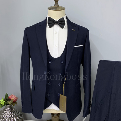 3 db szett öltöny blézer mellény nadrág / 2022 divat új férfi alkalmi butik üzleti kockás duplasoros mellény ruhakabát