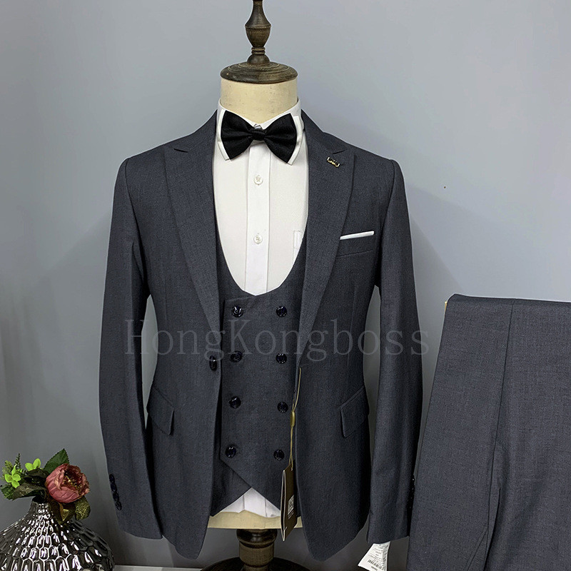 3 db szett öltöny blézer mellény nadrág / 2022 divat új férfi alkalmi butik üzleti kockás duplasoros mellény ruhakabát