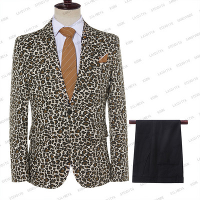 2023-as új csúcskategóriás férfi öltöny, férfi esküvői, leopárdmintás vőlegény karcsú blézer szett szmoking 2 db szett (kabát+nadrág) Teno Masculino