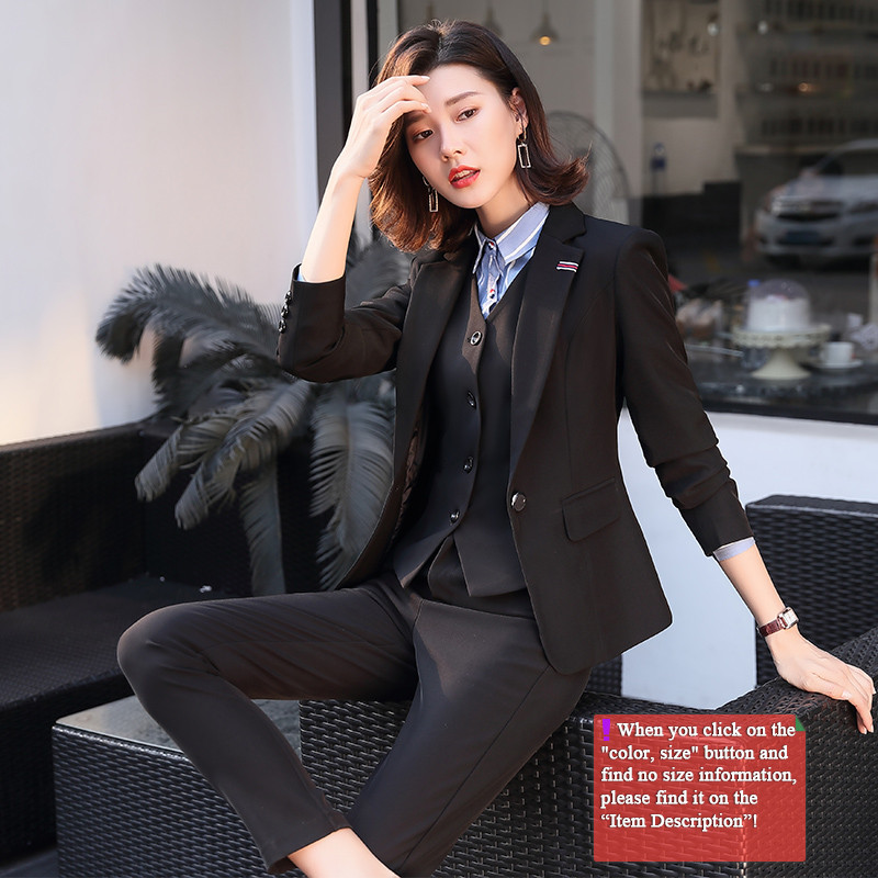 Lenshin 3 részes üzleti öltöny szett irodai női nők számára Kiváló minőségű munkaruha női nadrágkosztüm formális blézer mellény nadrág