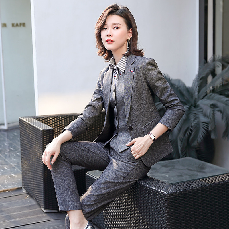 Lenshin 3 részes üzleti öltöny szett irodai női nők számára Kiváló minőségű munkaruha női nadrágkosztüm formális blézer mellény nadrág