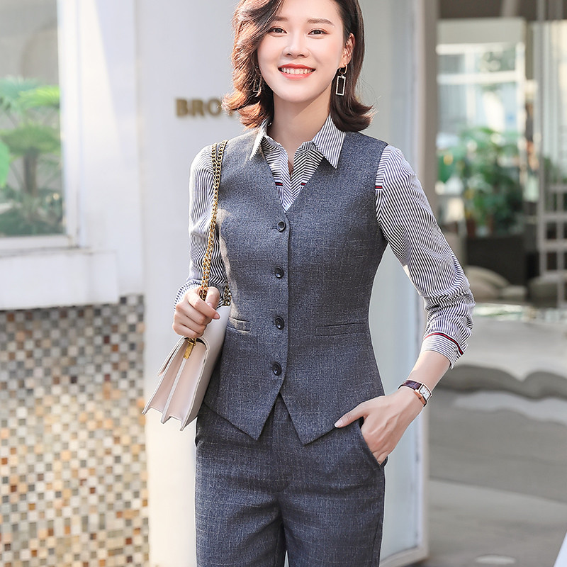Lenshin 3 részes üzleti öltöny szett irodai női nők számára Kiváló minőségű munkaruha női nadrágkosztüm formális blézer mellény nadrág