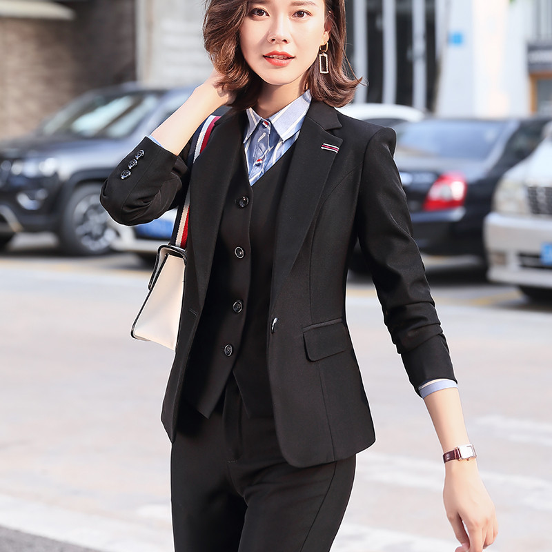 Lenshin 3 részes üzleti öltöny szett irodai női nők számára Kiváló minőségű munkaruha női nadrágkosztüm formális blézer mellény nadrág