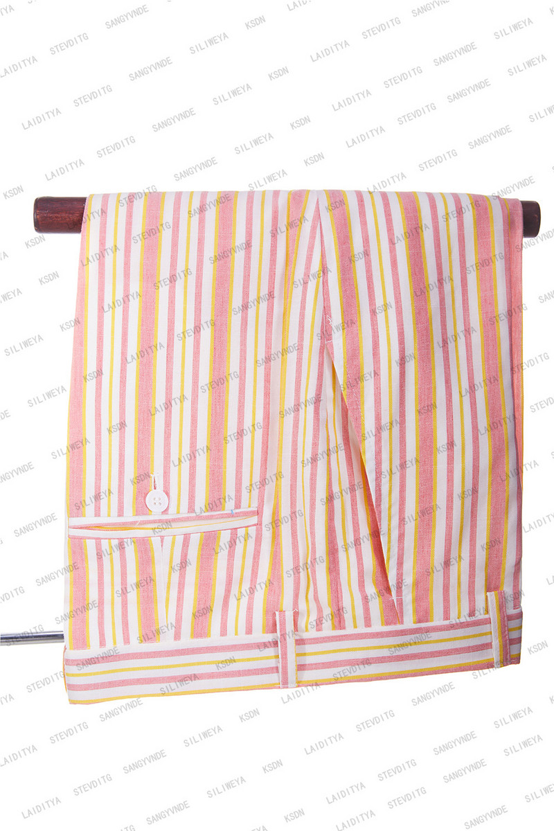 2023 új hivatalos férfi fehér vászon öltönyök rózsaszín és narancssárga csíkos esküvői vőlegény szmoking üzleti legjobb báli 2 db készlet kabát nadrág