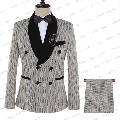 2023-as új férfi alkalmi butik üzleti Khaki fekete bársony hajtókás pöttyös öltönyök férfi blézer dzseki nadrág 2 db készlet Terno Masculino