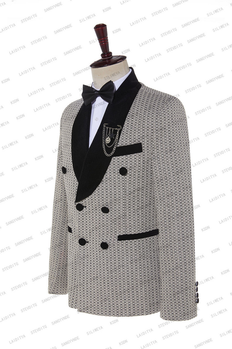 2023-as új férfi alkalmi butik üzleti Khaki fekete bársony hajtókás pöttyös öltönyök férfi blézer dzseki nadrág 2 db készlet Terno Masculino