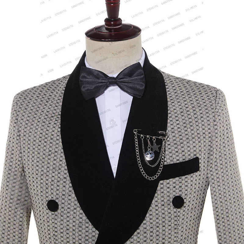 2023-as új férfi alkalmi butik üzleti Khaki fekete bársony hajtókás pöttyös öltönyök férfi blézer dzseki nadrág 2 db készlet Terno Masculino