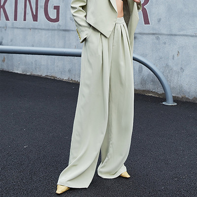 AEL női nadrágkosztüm nyári világoszöld blézer rövid dzseki és széles szárú nadrág 2020 irodai női nadrág öltönyök női szettek