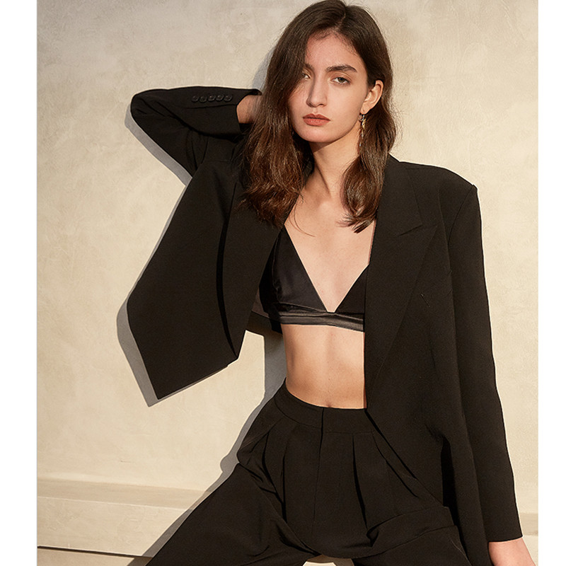 AEL női nadrágkosztüm nyári világoszöld blézer rövid dzseki és széles szárú nadrág 2020 irodai női nadrág öltönyök női szettek