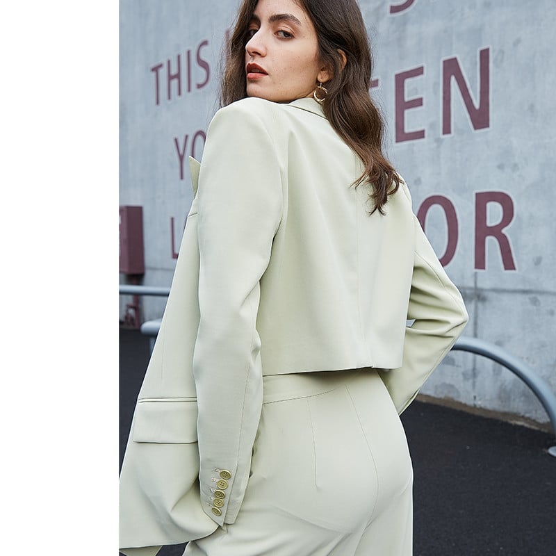 AEL női nadrágkosztüm nyári világoszöld blézer rövid dzseki és széles szárú nadrág 2020 irodai női nadrág öltönyök női szettek