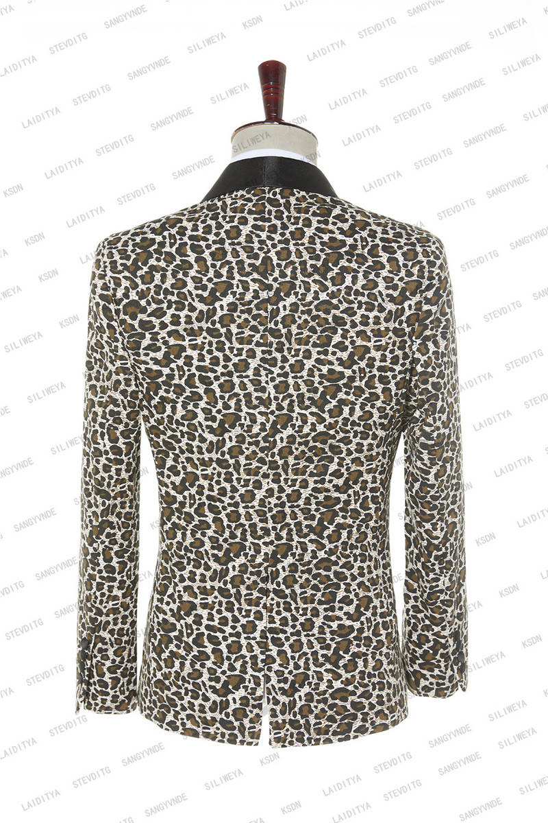 2023-as új férfi alkalmi butik üzleti fekete szatén kendő hajtóka öltönyök férfi leopárdmintás blézer dzseki nadrág 2 részes készlet