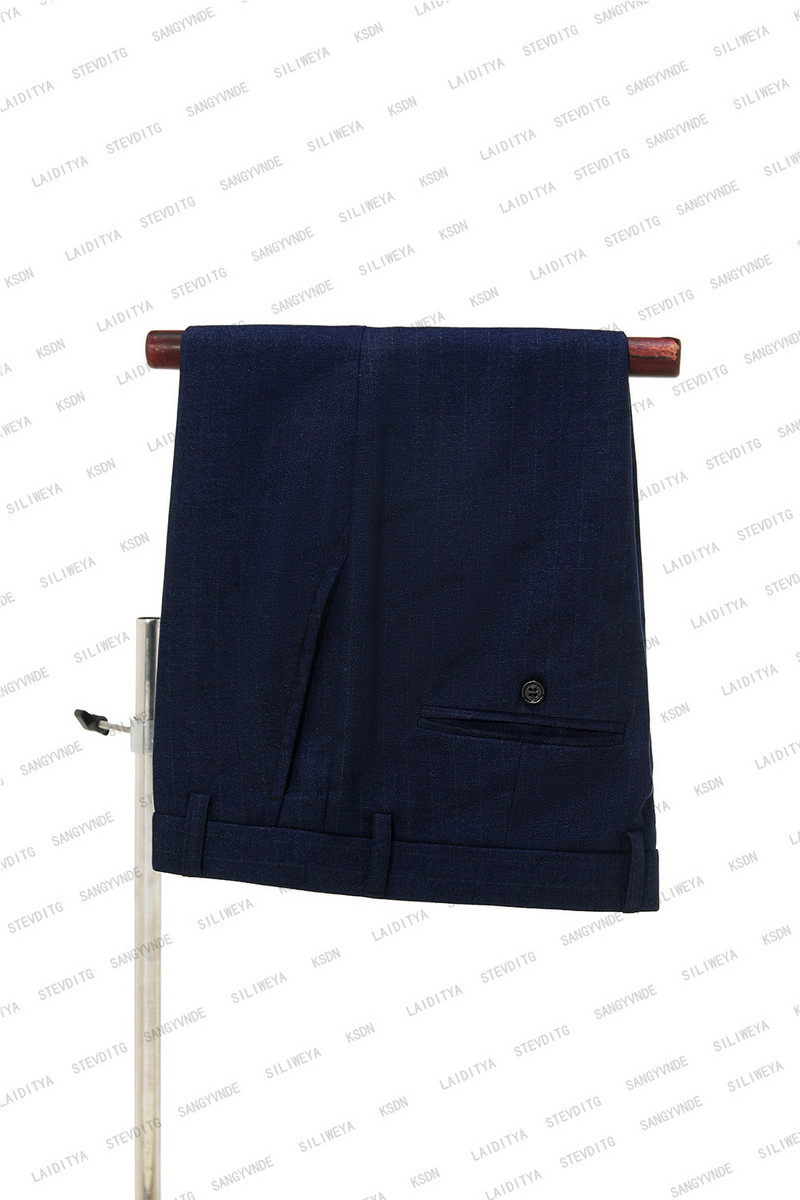 2023-as új érkezés, sötétkék farmer csíkos szmoking öltöny férfiaknak esküvői karcsú szabású úri dzsekik nadrággal 2 részes férfi jelmez