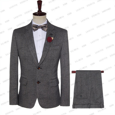 2023 New Fashion Boutique Alkalmi üzleti férfi öltönyök, sötétszürke, kockás vőlegény esküvői férfi, alkalmi társasági, 2 db-os szett (kabát+nadrág)