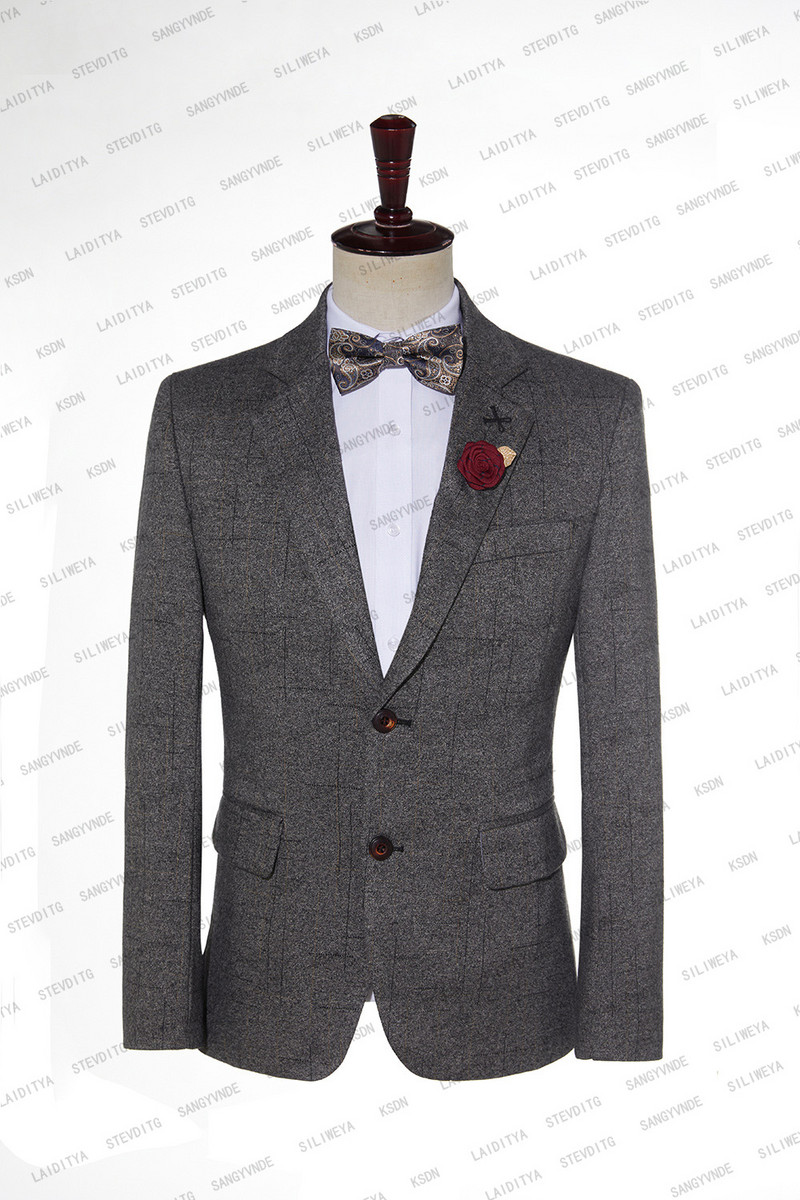 2023 New Fashion Boutique Alkalmi üzleti férfi öltönyök, sötétszürke, kockás vőlegény esküvői férfi, alkalmi társasági, 2 db-os szett (kabát+nadrág)