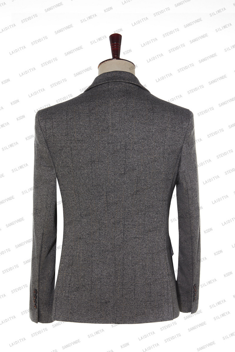 2023 New Fashion Boutique Alkalmi üzleti férfi öltönyök, sötétszürke, kockás vőlegény esküvői férfi, alkalmi társasági, 2 db-os szett (kabát+nadrág)