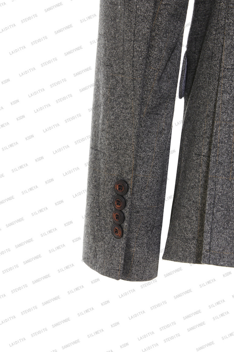 2023 New Fashion Boutique Alkalmi üzleti férfi öltönyök, sötétszürke, kockás vőlegény esküvői férfi, alkalmi társasági, 2 db-os szett (kabát+nadrág)