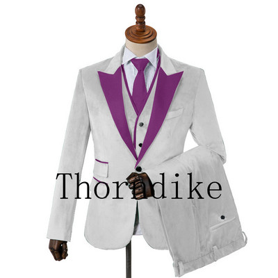 Egygombos karcsúsított férfi öltönyök világoslila bársony báli színpadi esküvői szmokingok 2021 őszi 3 részes férfi öltöny kabát mellény nadrág