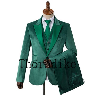 Egygombos karcsúsított férfi öltönyök világoslila bársony báli színpadi esküvői szmokingok 2021 őszi 3 részes férfi öltöny kabát mellény nadrág